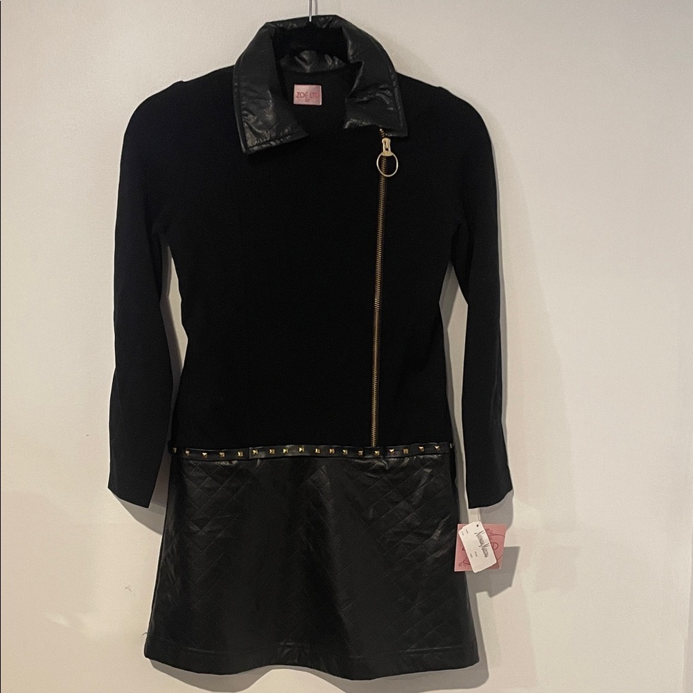 Stylish Black Kids Dress with Leather Accents